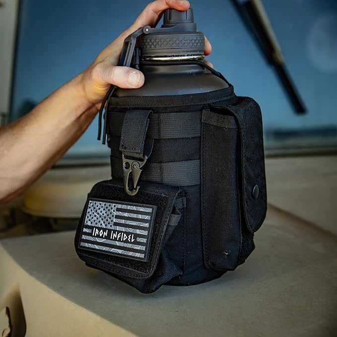 Iron InfideI Battle Bottle Sleeve - 64 oz and 32 oz Water Bottle Sleeve Only for Half Gallon 1L Steel Water Bottle | Rugged Cover with Molle for Versatile Design with Storage for Phone, Wallet & Keys