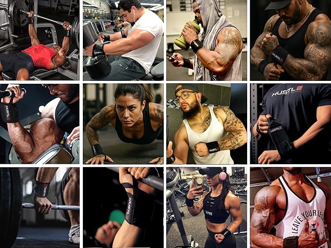 Hustle Athletics Wrist Wraps for Weightlifting – Max Wrist Support for Safe & Heavy Lifts, USPA Approved 18" & 12" Lengths, Thumb Loop Gym Straps for Powerlifting & Weight Lifting for Men and Women