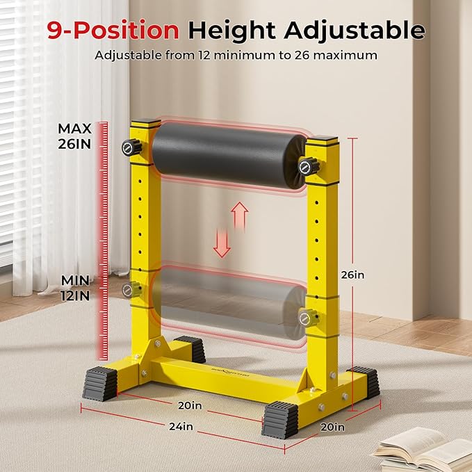 BODYRHYTHM Bulgarian Split Squat Stand, Single Leg Squat Roller Stand with 9 Adjustable Roller Heights for Squats, Leg Lunges, Lower Body Training.