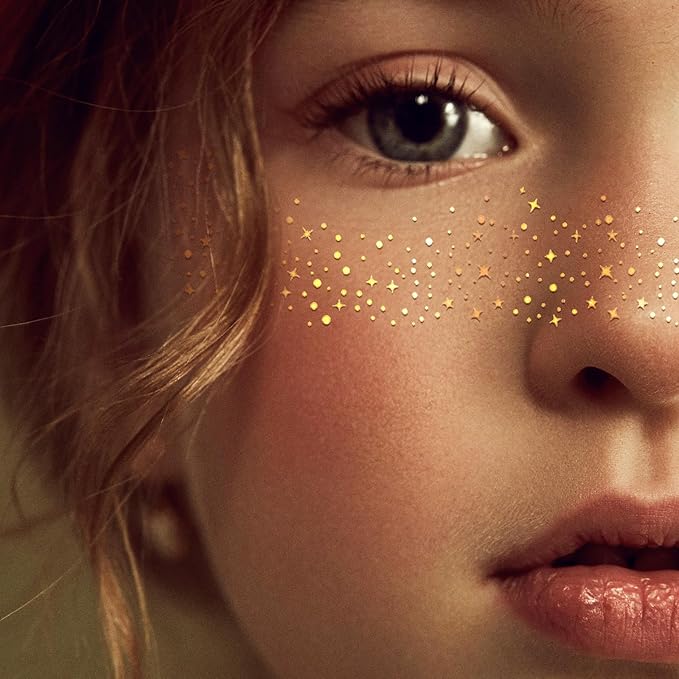 Glitter Freckles Face Tattoo, Gold+Silver Speckles Makeup Patches, Glitter Freckles,10pcs