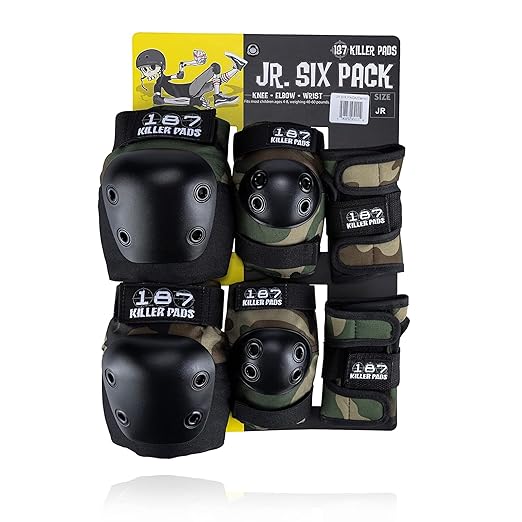187 Killer Pads Six Pack Pad Set, Elbow Pads, Knee Pads, and Wrist Guards - Ideal for Skateboarding, Roller Skating, and Inline Skating