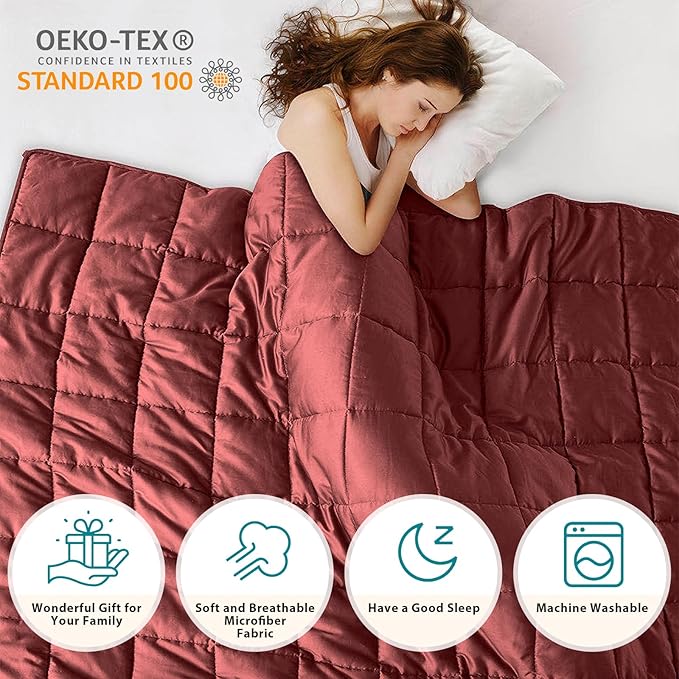 L'AGRATY Weighted Blanket - 48"x72" 15lbs Cooling Breathable Heavy Blanket Microfiber Material with Glass Beads for Adult All-Season Summer Fall Winter Soft Thick Comfort