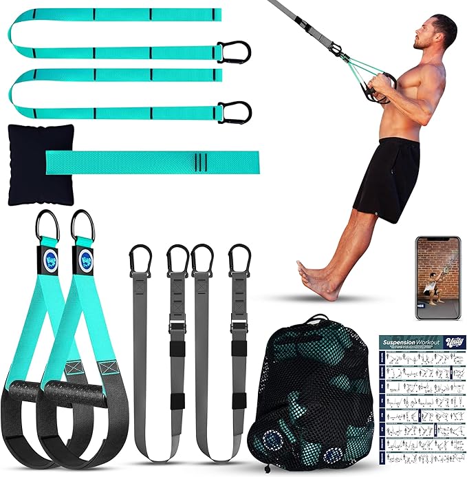 All In One Suspension Trainer Kit, Full Body Workout at Home, Exercise Straps That Will Help You Build Muscle, Burn Fat and Improve Mobility