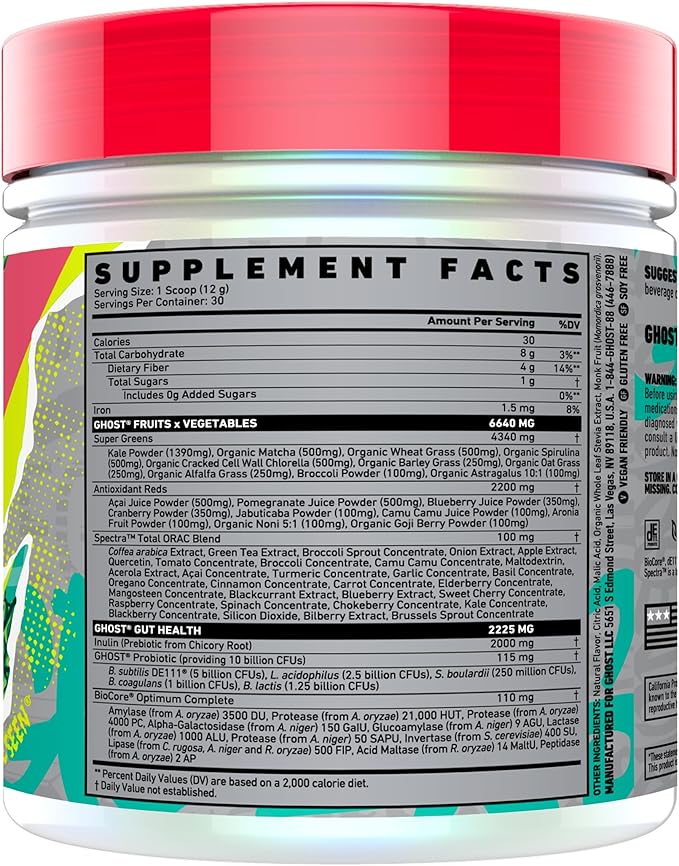GHOST Greens Powder, Pink Lemonade - 30 Servings - 19 Superfood Greens & Reds Powder, Fruits, Vegetables, Spirulina, & Chlorella, Prebiotics, 10 Billion CFU Probiotic & Digestive Enzymes - Gluten-Free