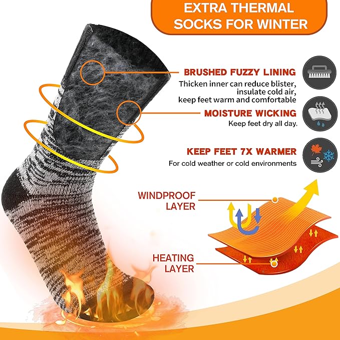 3 Pairs Warm Thermal Socks for Women & Men Winter Ski Thick Boot Insulated Socks for Cold Weather