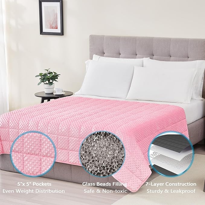 L'AGRATY Weighted Blanket for Adult - 48"x72" 15lbs Minky Dots Heavy Blanket with Glass Beads: Soft Breathable for All-Season Summer Fall Winter Thick Comfort for Sleeping