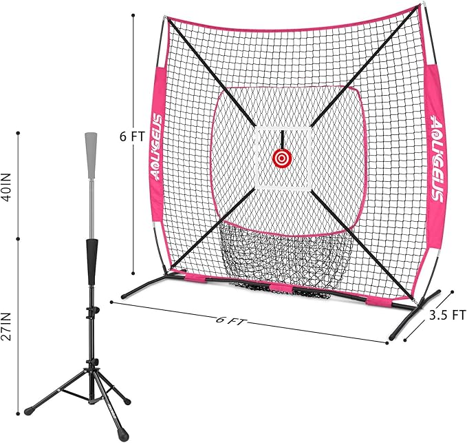 6'X6' Baseball Softball Practice Net,Pitching Net,Batting Net,with Bonus Strike Zone,Target and Bow Frame,for Hitting,Pitching,Catching