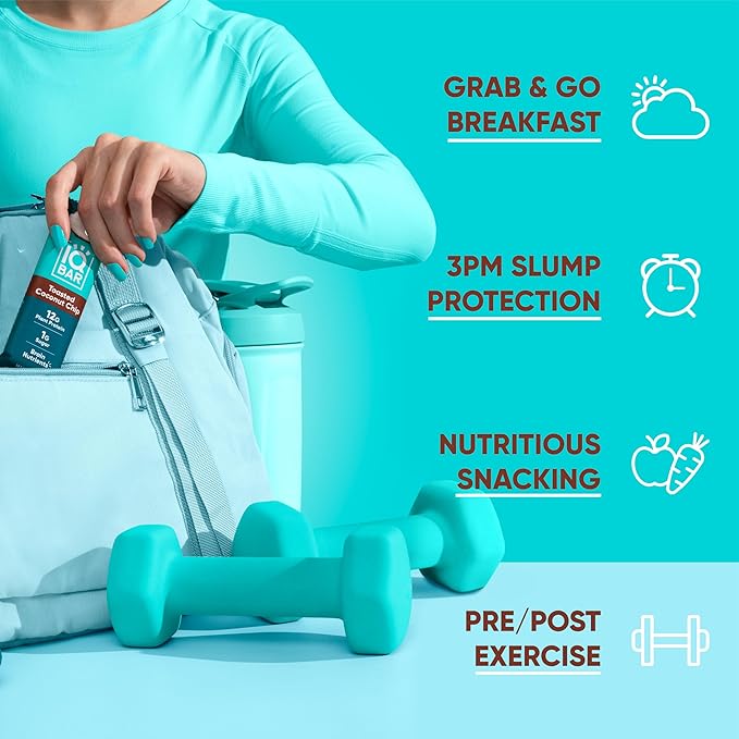 IQBAR Brain and Body Plant Protein Bars - Toasted Coconut Chip - 36-Count Low Carb - Gluten Free, High Fiber, Vegan Snacks - Low Sugar Meal Replacement