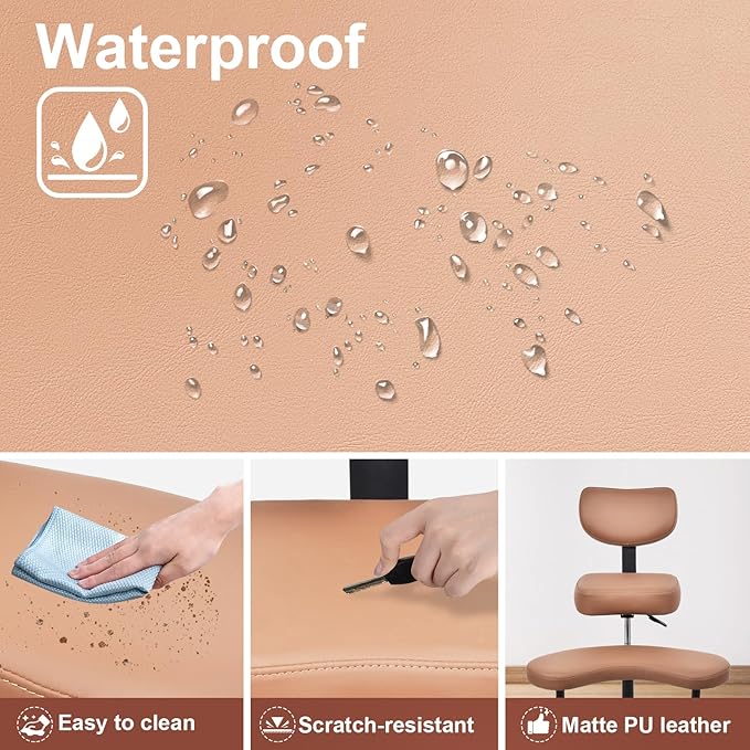 Meditation Chair Cross Legged ADHD Office Chair for Adults with Wheels Ergonomic Back Support and Leg Rest for Multi Position Criss Cross Sitting Kneeling and Yoga Height Adjustable, Leather Style