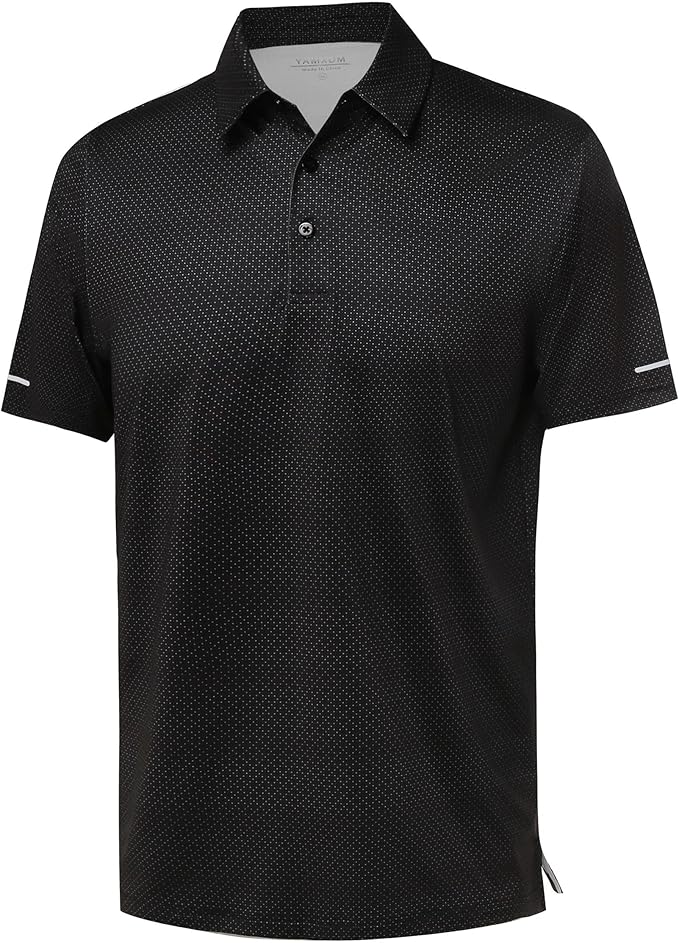 Golf Shirts for Men - Moisture Wicking Short Sleeve Performance Sport Casual Striped Collared Mens Polo Shirt