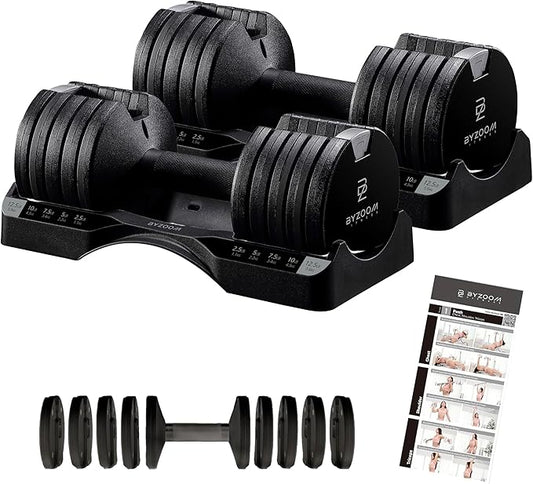 Adjustable Dumbbell – 12.5/25lb Single Unit OR Set of 2 – 5-in-1 Adjustable Weight for Home Gym, Strength Training & Fitness Workouts, White OR Black