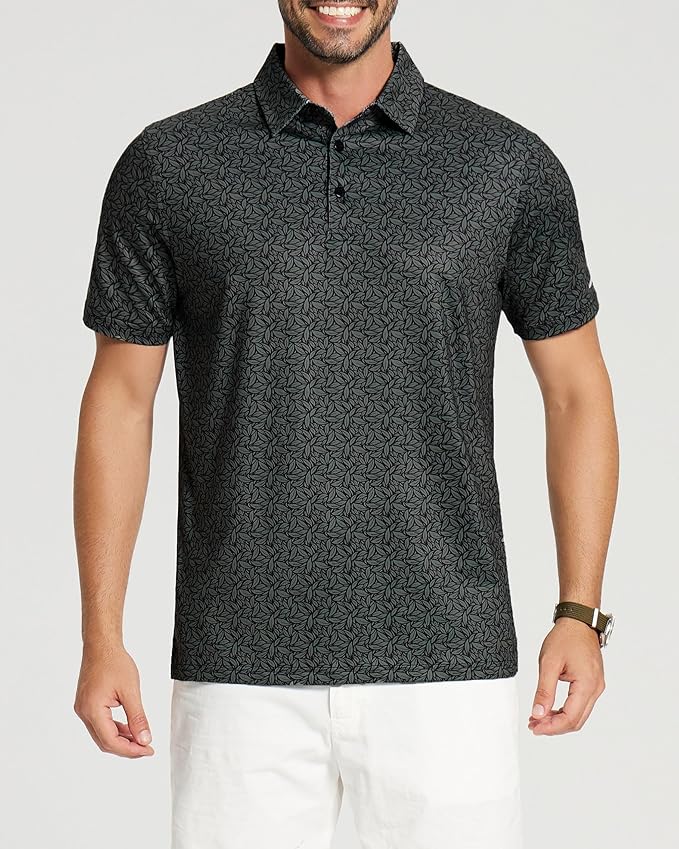 Golf Shirts for Men - Moisture Wicking Short Sleeve Performance Sport Casual Striped Collared Mens Polo Shirt