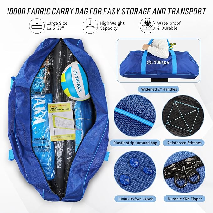 2025 Outdoor Professional Volleyball Net Set for Backyard Beach with Tetoron Net, Adjustable 2" Aluminum Poles, PU Volleyball,Carry Bag - Easy Setup & Anti-Sagg with 2 Tension Adjusters