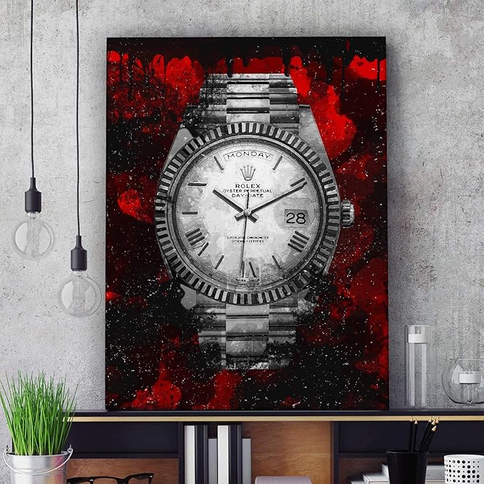 Luxury Watch Canvas Print Office Wall Decor Modern Art Pop Culture Decoration Inspiration Clock Timer Prints Framed Arts Walls Furniture (40" x 30")