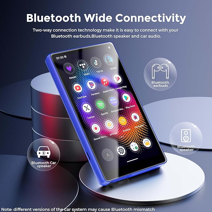 128GB MP3 Player with Bluetooth and WiFi，Music Video Player with Spotify Pandora,Amazon Music, 5" Touch Screen Android MP4 MP3 Player for Kids with Audible, YouTube, Spotify Kids,up to 256GB (Blue)