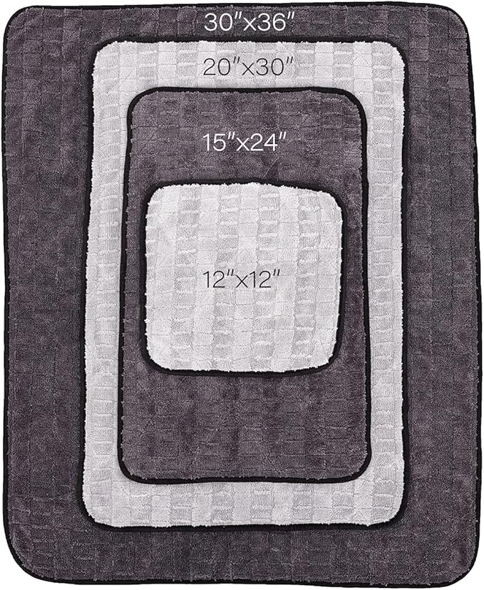 The Rag Company Gauntlet Car Drying Towel - 70/30 Korean Microfiber, Dries Faster Without Scratching, 900gsm, 12x12 inches, Ice Grey/Grey, 3 Pack