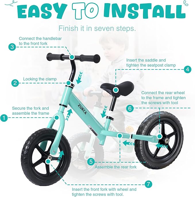 12 inch Toddler Balance Bike Adjustable Handlebar & Seat Anti-Slip Grip Suitable for 2-5 Years Old with Footrest Lightweight for Tolddlers Boys Girls Multiple Colors to Choose