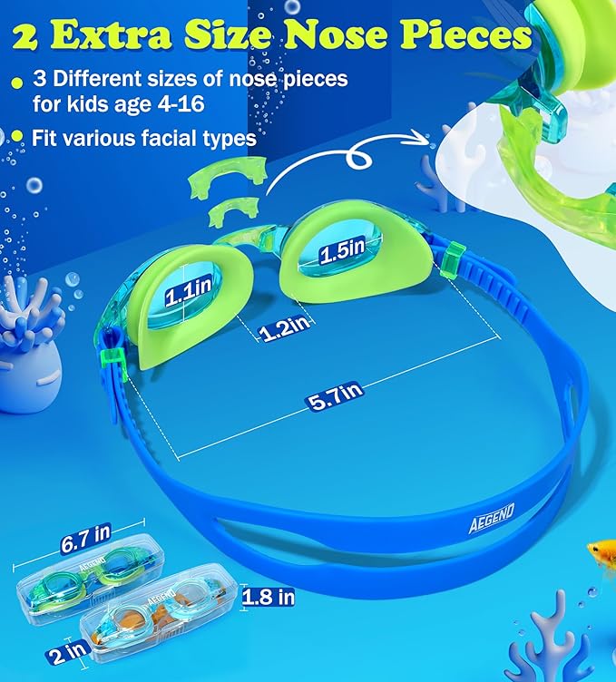 Aegend 2 Pack Kids Goggles, Swimming Goggles for Kids Age 4-16 Boys and Girls Youth, Anti-Fog Waterproof Anti-UV Pool Goggles