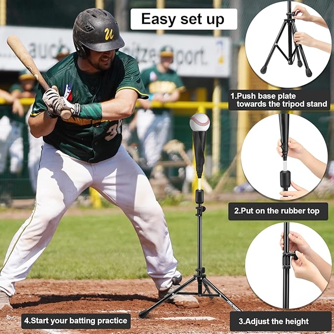 Baseball Tee Batting Tee Softball Tee Portable Travel Hitting Tee,Easy Adjustable Height,Stable Tripod Stand