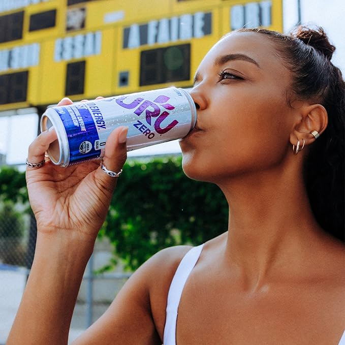 GURU ZERO SUGAR Wild Berry Organic Energy Drink with Plant Based Natural Caffeine from Green Tea, Coconut Water, Prebiotic, Zero Added Sugars, Gluten Free & Vegan, Pre Workout, 140MG Caffeine, 12 Oz (Pack of 24)