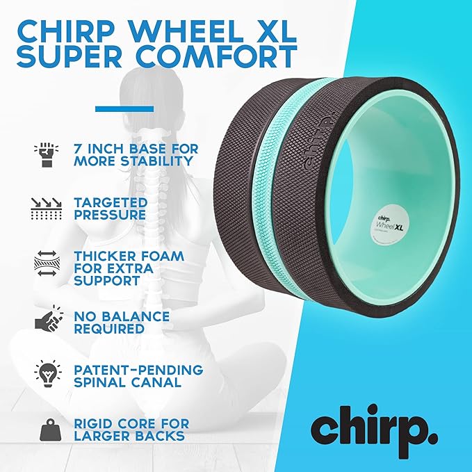 Chirp Wheel XL - Super Comfort Back Massage Roller - Wider Back Stretcher & Cracking Device, Plush Cushion, Enhanced Stability, Spinal Protection, Point Pressure | High Density Foam, Up to 500 lbs