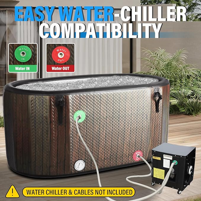 AKSPORT Ice Bath Tub for Athletes, 151 Gallons Inflatable Cold Plunge Tub Compatible with Water Chillers, Icebath for Recovery & Cold Water Therapy, Portable Bathtub for Indoor & Outdoor-Wood