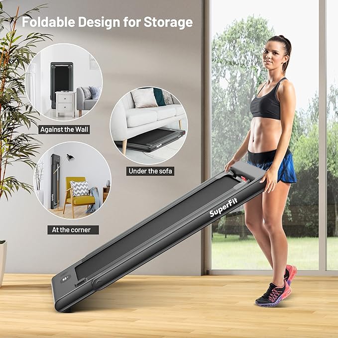 GYMAX Walking Pad, Dual LED Display 2 in 1 Under Desk Treadmill for Home with Remote & Smart App Control, 2.25HP Foldable Portable Treadmill Running Machine for Office Small Space