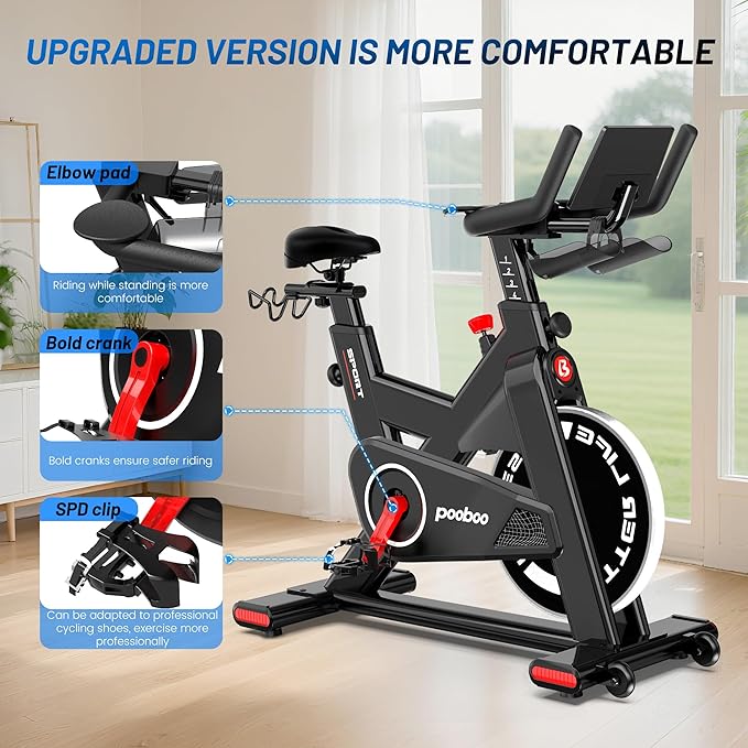 Exercise Bike, Stationary Bike for Home Cardio with Comfortable Seat Cushion, Adjustable Seat Handle, iPad Holder & 350 lbs Weight Capacity