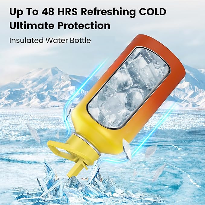 Insulated Water Bottle 64 oz, Triple Wall Vacuum Stainless Steel(Cold for 48 Hrs),Leak Proof & BPA-Free,Half Gallon Water Bottle with Reflective Paracord & Flip Straw for Sports & Travel, Sunset