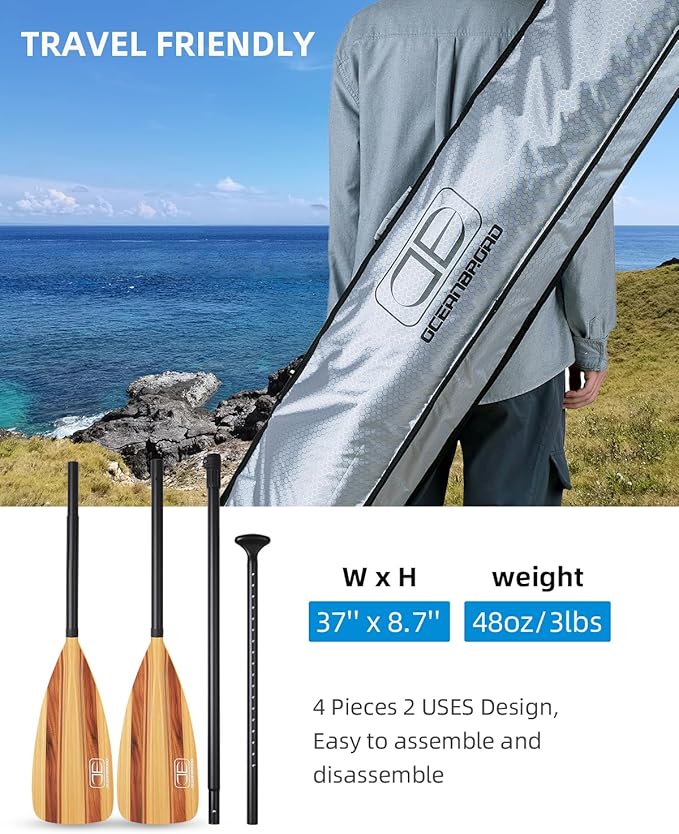 OCEANBROAD SUP Paddle - Adjustable Stand-Up Paddle for Paddleboard Kayak, Adjustable Aluminum Alloy Shaft with Reinforced Nylon Blades