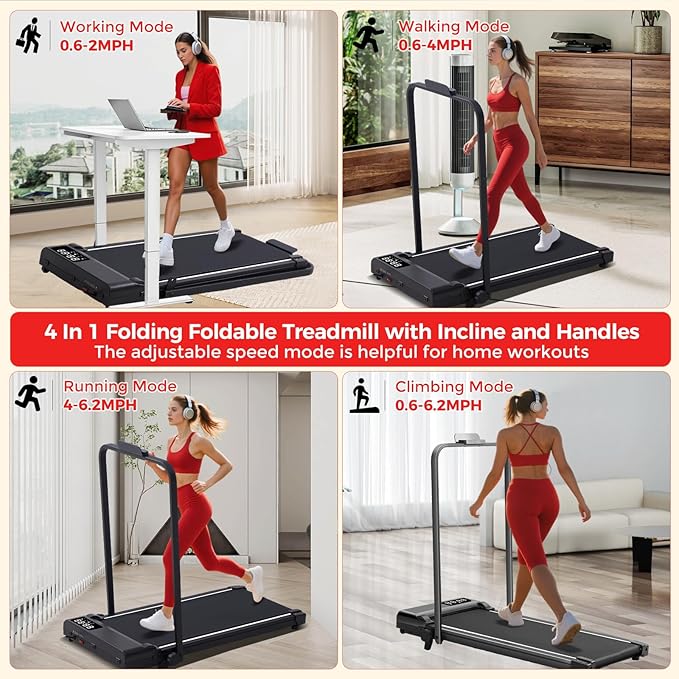 Portable Walking Pad with Incline and Handle Bar, 3.0HP Electric Treadmills for Home Small, 0.6-6.2MPH Compact Walking Pads Treadmills with Handles and Incline for Small Spaces, 320LB Capacity