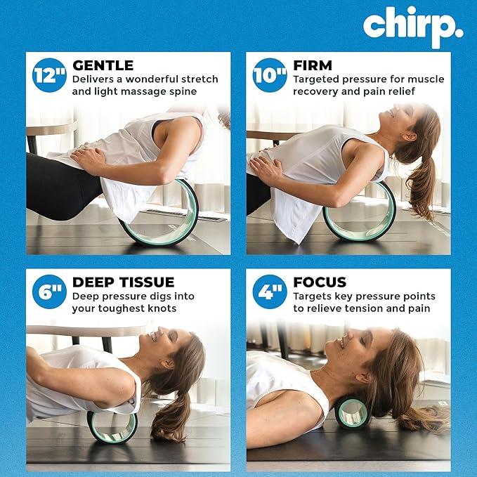 Chirp Wheel Foam Roller - Targeted Back & Neck Pain Relief, Muscle Massage, Trigger Point Therapy, High-Density Foam Tool for Physical Therapy, Stretching & Exercise, 500lbs Capacity, 4-Pack Mint