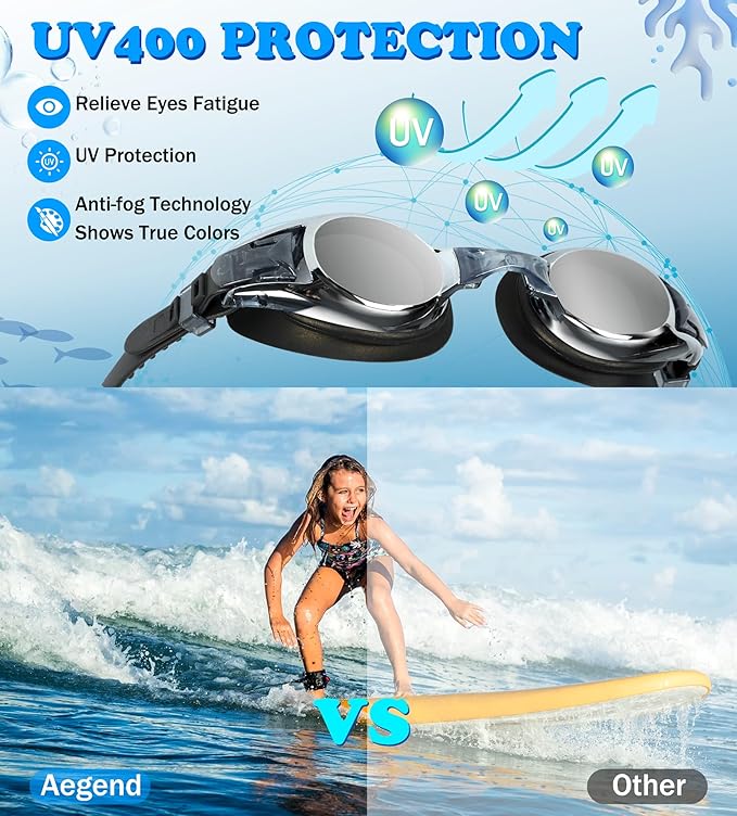 Aegend 2 Pack Kids Goggles, Swimming Goggles for Kids Age 4-16 Boys and Girls Youth, Anti-Fog Waterproof Anti-UV Pool Goggles