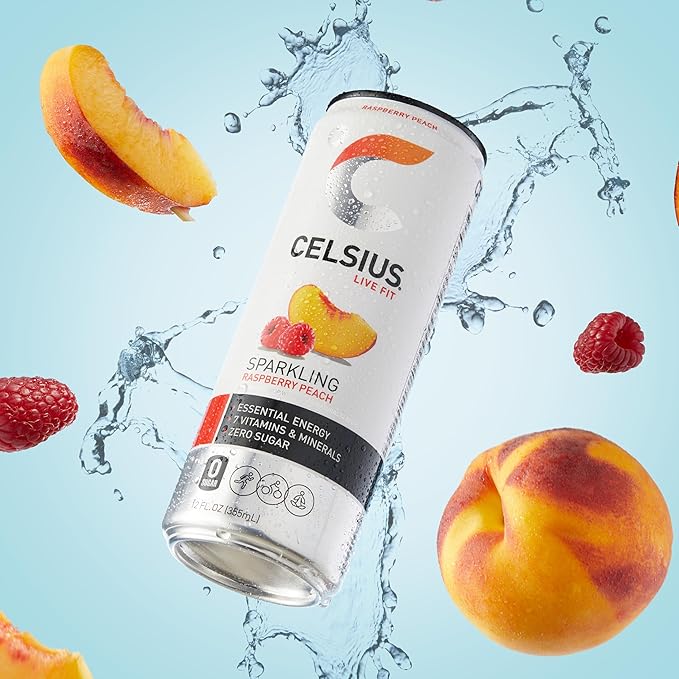 CELSIUS Sparkling Raspberry Peach, Sugar Free Energy Drink, 12 Fl Oz (Pack of 12)