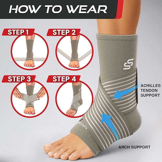 Sleeve Stars Ankle Brace for Women & Men, Ankle Wrap for Sprained Ankle, Compression Sleeve for Plantar Fasciitis Relief, Easy Customizable Support: w/Removable Strap (Single/S:9"-10"/Beige)