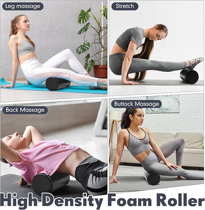 Skylety 8 In1 Foam Roller Set for Deep Muscle Massage, High Density Back Roller Muscle Massager Stick Massage Ball for Whole Body Physical Therapy Exercise Pilates Yoga Back Pain Recovery