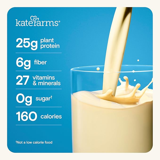 KATE FARMS Organic High Protein Strawberry Nutrition Shake, 25g Protein, 6g Fiber, 27 Vitamins and Minerals, 0g Sugar, Protein Drink, 11 oz (12 Pack)