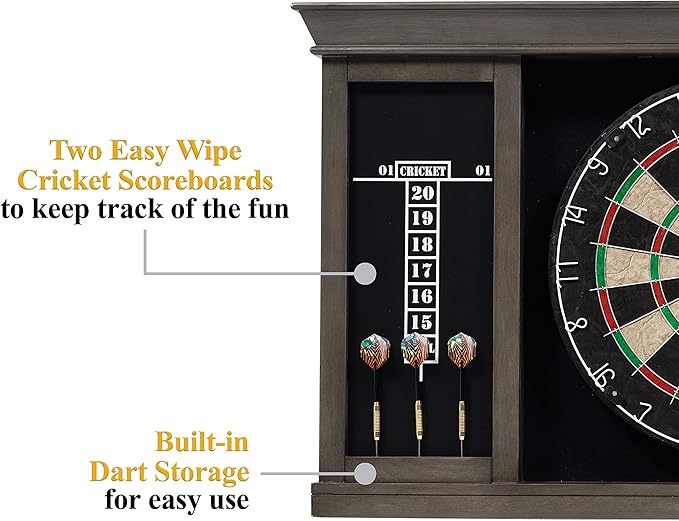 Barrington Dartboard Multiple Styles Pre-Assembled Wood Dartboard Cabinet Collection with 18” Bristle Dartboard & Steel Tip Dart Set, Perfect for Cricket Games