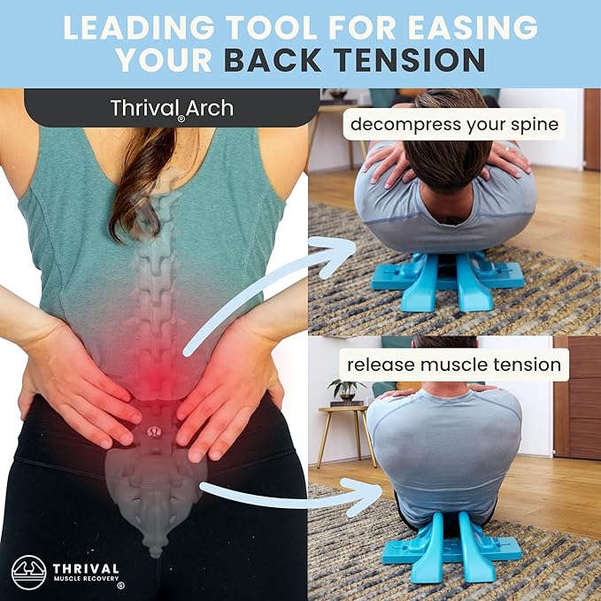 Thrival Arch Back Stretcher - Specialized Psoas Muscle Release Tool for Hip Flexor, Back, Glute, Iliacus, and Neck - Spine Decompressor, Trigger Point, and Myofascial Release – Blue