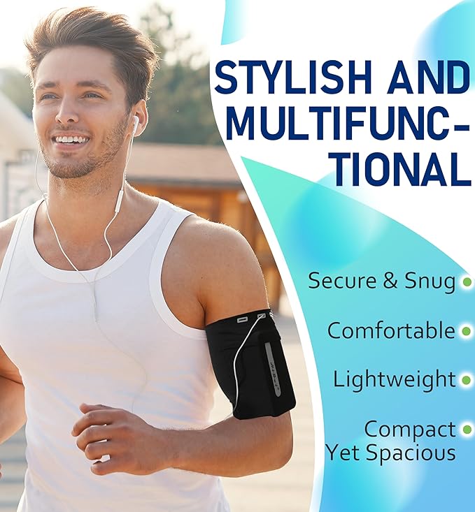 HiRui Running Armband Sleeve Universal Sports Armband Cell Phone Holder Armband for Exercise Workout, Compatible with iPhone 16/15/14/13/Plus/Pro Samsung Galaxy All Phones (M, Black)