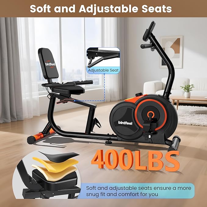 Recumbent Exercise Bike for Home,Recumbent Stationary Bikes for Adults & Seniors,Load Capacity of 400 pounds,Equipped with 16 Adjustable Gears, and Soft Adjustable Seats