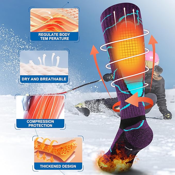 Hylaea Merino Wool Ski Socks, Cold Weather Socks for Snowboarding, Snow, Winter, Thermal Knee-high Warm Socks, Hunting