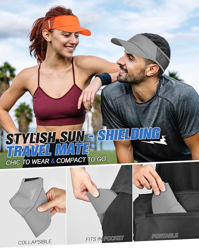 GXCROR Sports Sun Visor Hat Men Women, Lightweight Breathable Quick Dry Sports Sun Hat for Running Golf Tennis