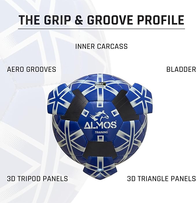 Almos Training Soccer Ball – for Club Match, Training, Match Performance, Indoor & Outdoor Soccer, Suitable for Grass & Astro | PVC Soccer Ball | Size 4 & Size 5 for Adult Soccer Players, Blue |
