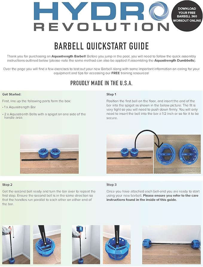Aquatic Barbell - Blue (ASBBB) - Functional Pool Exercise Equipment | Water Weights | Includes Online Link to Access Barbell 360 Workout Program