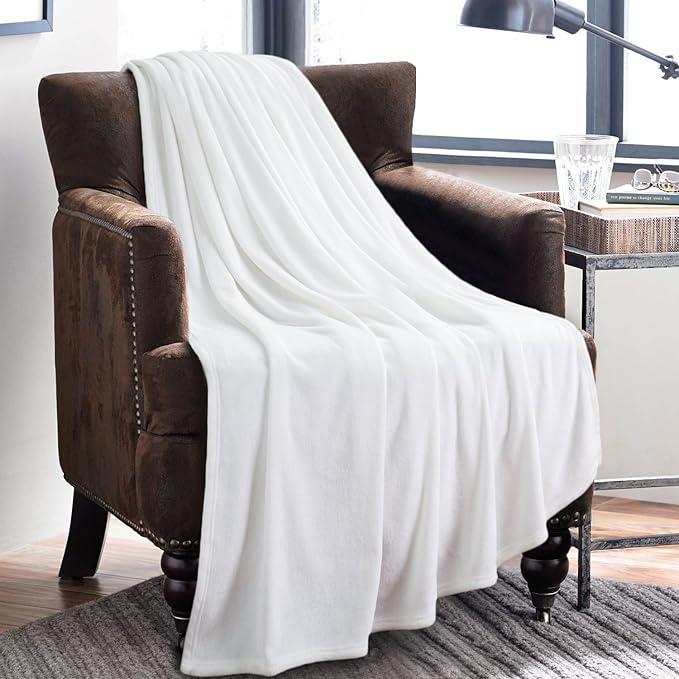 Bedsure Fleece Blanket Twin Size White - 300GSM Lightweight Plush Fuzzy Cozy Soft Warm Blanket for Bed, Sofa, Couch, Travel, Camping, 60x80 inches