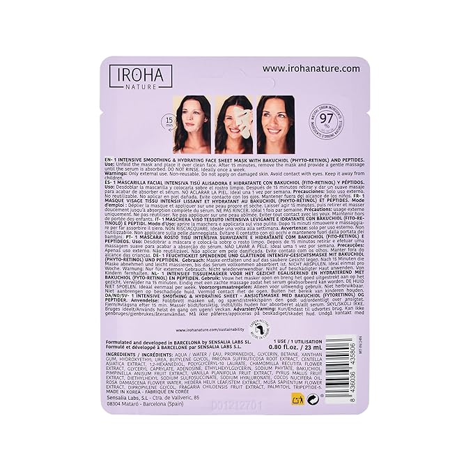 IROHA NATURE Firming & Anti-Aging Tissue Face Mask with Phyto Retinol (Bakuchiol) & Peptides (Pack of 15) | Improves Firmness & Elasticity | Results in 15 Minutes | Cruelty-Free