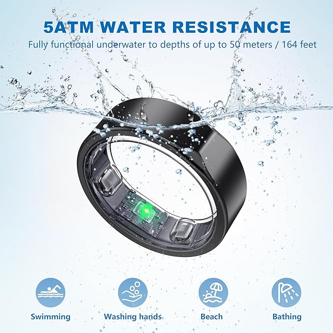 Smart Ring for Women Men - Titanium Health Fitness Tracker Ring with Heart Rate, Step Counting, Calories, Sleep & Stress Monitor for iPhone and Android, No Subscription Fee (Black, 10)