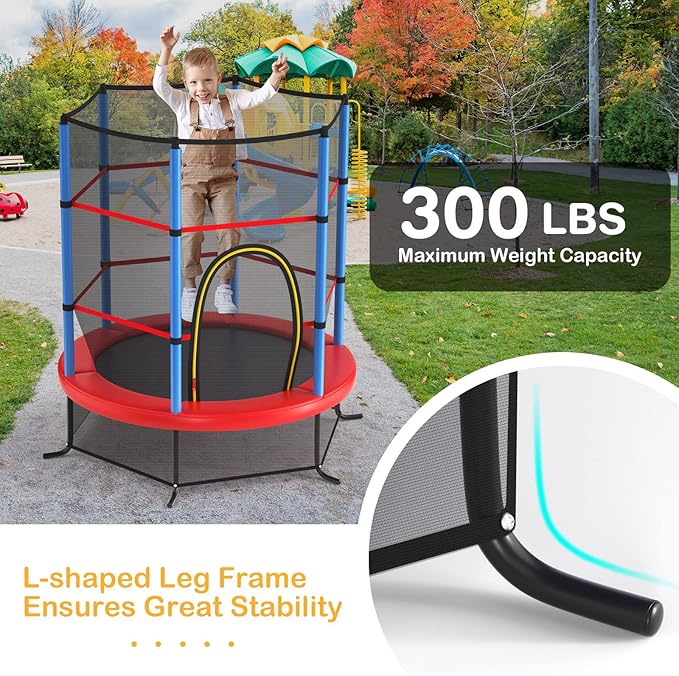 GYMAX Toddler Trampoline, 55” Trampoline for Kids with Bottom-to-Top All-Round Enclosure Net & Seamless Jumping Mat, ASTM Approved Easy Assembly Kids Mini Trampolines Indoor/Outdoor