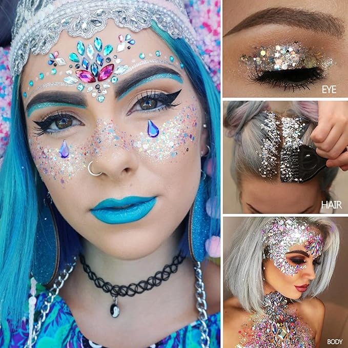 MEICOLY Green Face Body Glitter,St Patricks Day Accessories,Green Face Paint Glitter Gel Chunky Makeup,Sparkling Festival Rave Outfits for Women,Saint Patrick's Day Hair Alien Glitter